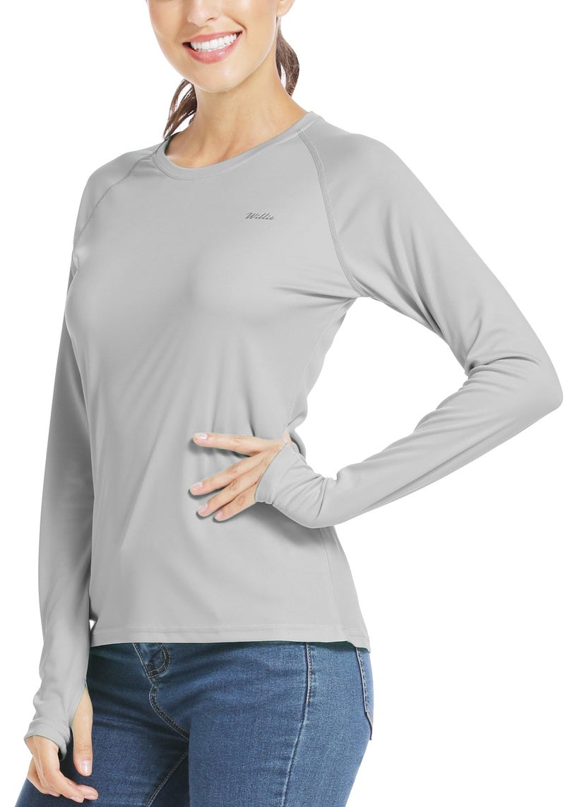Willit Women's UPF 50+ Sun Protection Shirt Long Sleeve SPF UV Shirt Rash Guard Swim Hiking Fishing Tops Lightweight Gray M - Image 2